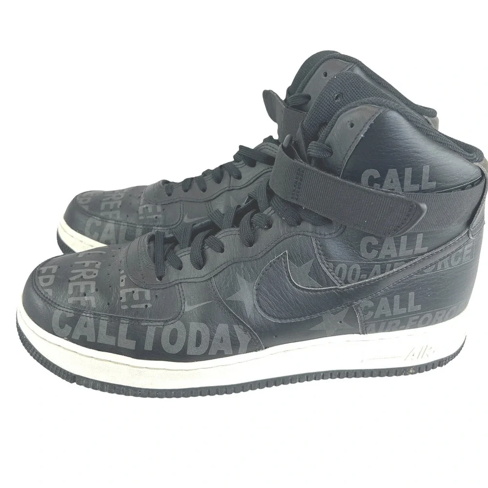 Nike Air Force‎ 1 High 07 Mens 11.5 Black Toll Free 1-800 Graphic Sneakers